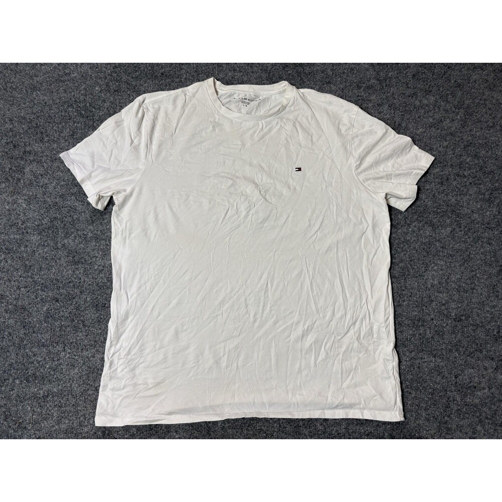 Tommy Hilfiger Shirt Mens L White Crew Neck Tagless Cotton Logo Tee Basic Casual